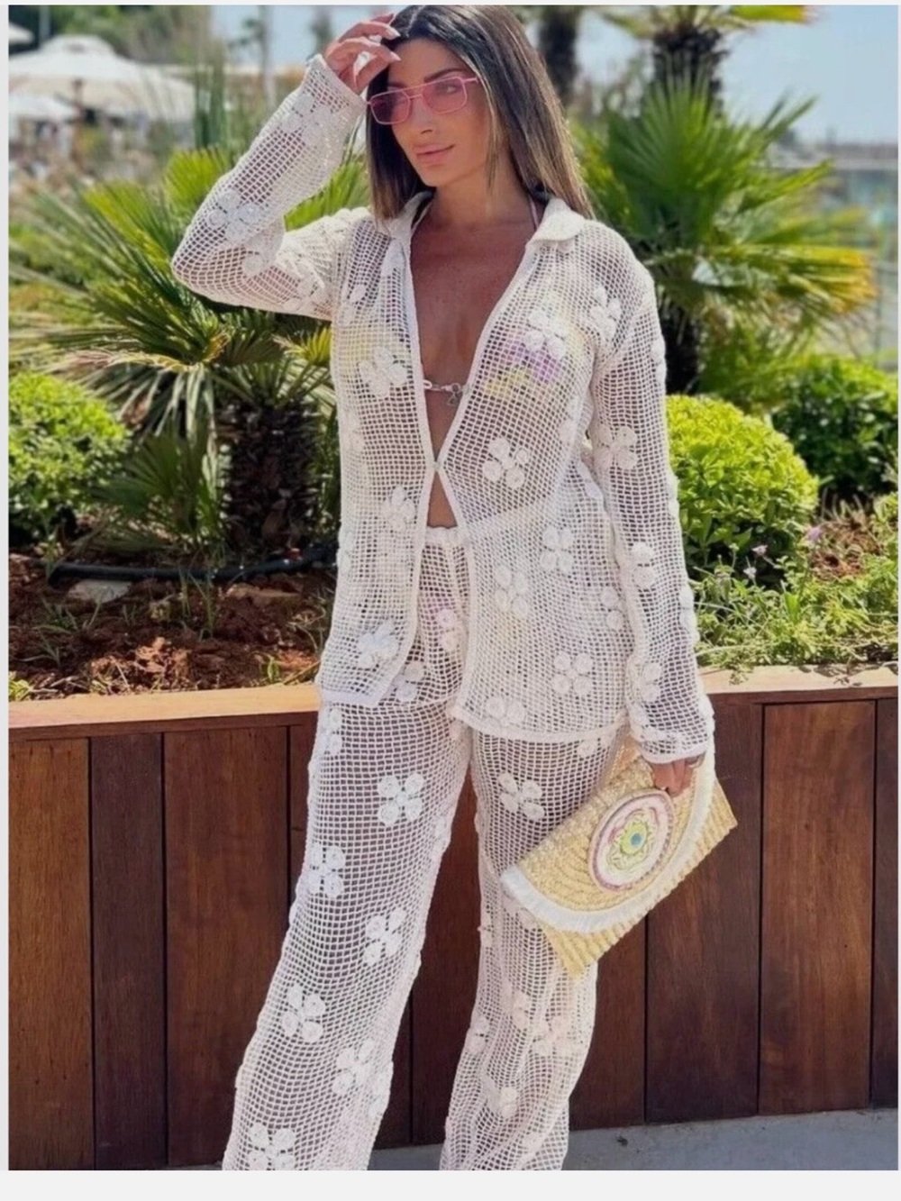 Zara 2 -Piece Floral Crochet  Beach Cover-Up-Size Large
